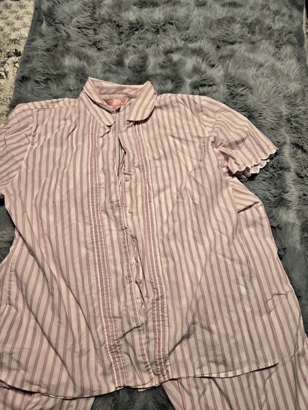 Nautica Pink Ribbon Striped Scalloped Sleeve & Pants Pajama Set - Size XL